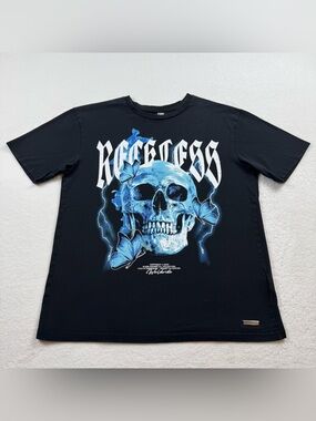 FSBN graphic t-shirt men’s size large black relaxed fit skull world wide logo